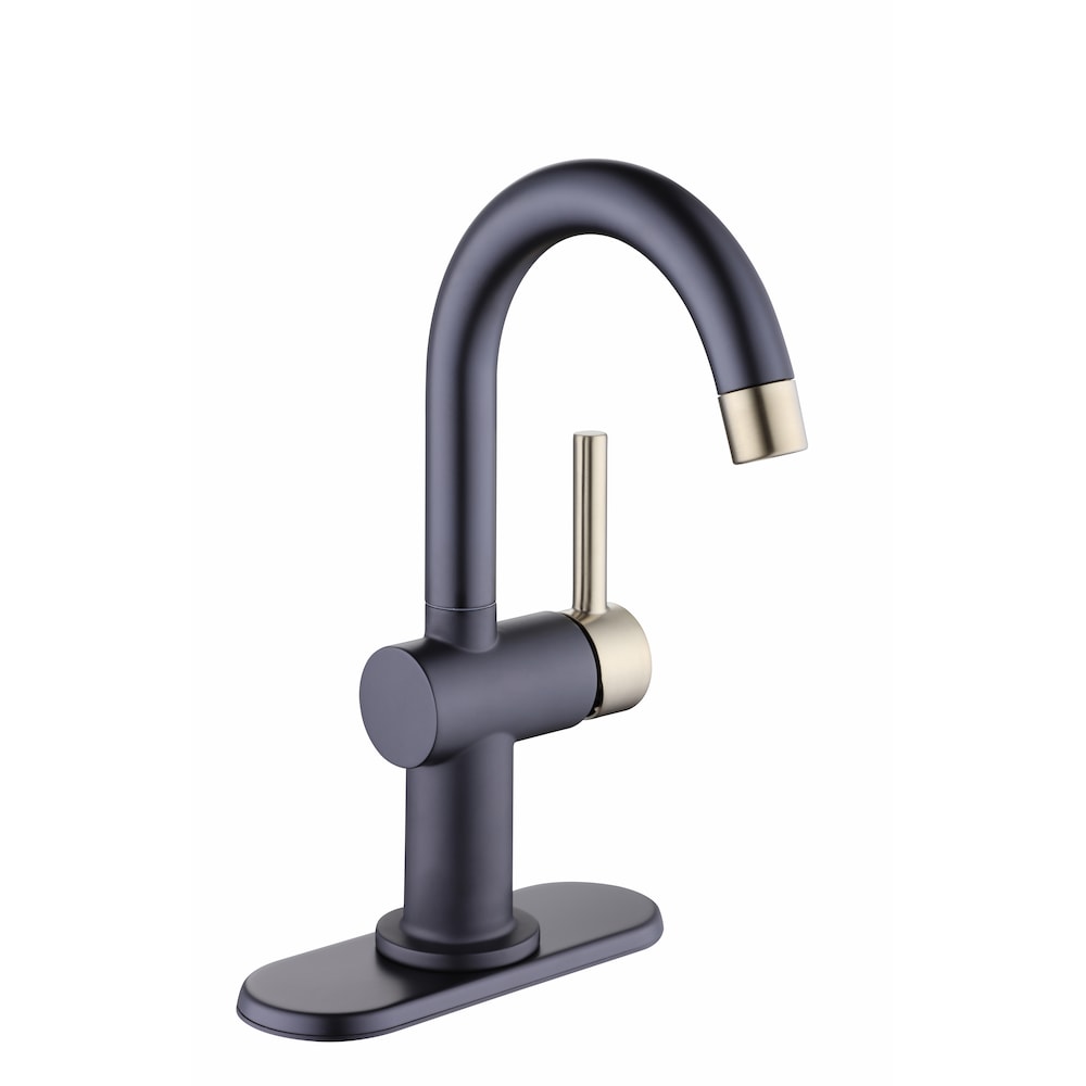 Robinet de salle de bain à arc élevé à poignée unique et trou unique Dorind en noir mat et or mat