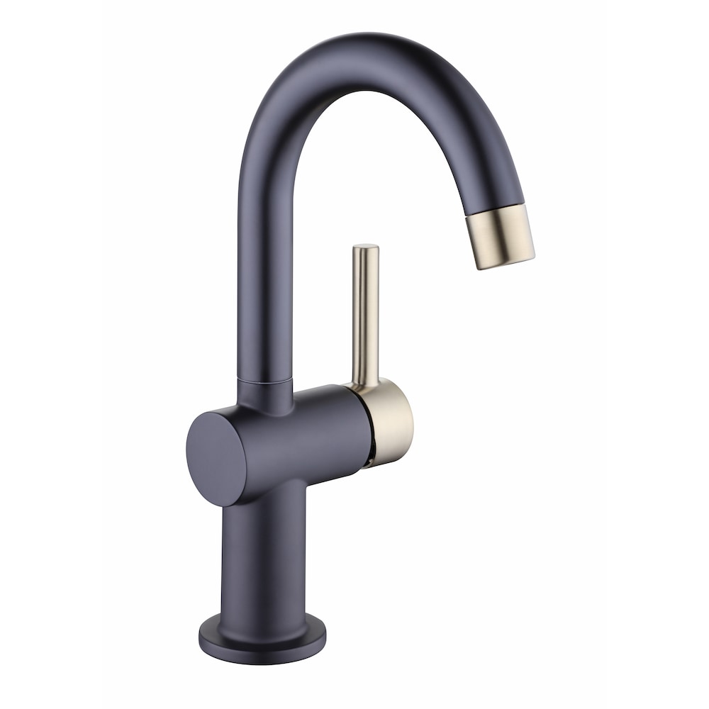 Robinet de salle de bain à arc élevé à poignée unique et trou unique Dorind en noir mat et or mat