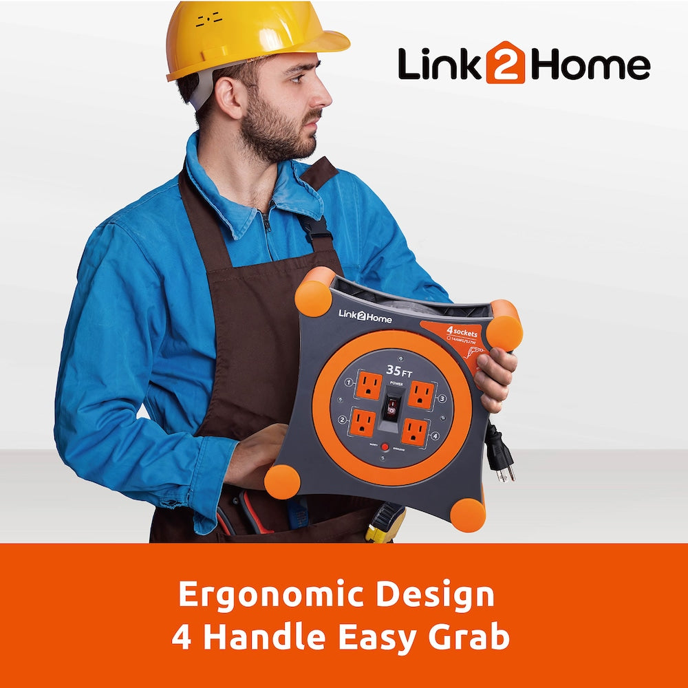 Cord Reel 35 ft. Extension Cord 4 Power Outlets - 14 AWG SJTW Cable