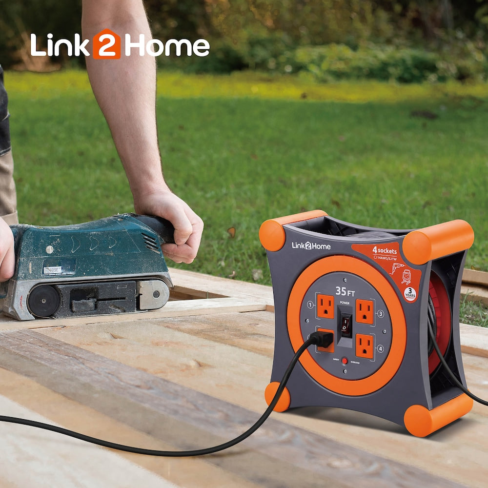 Cord Reel 35 ft. Extension Cord 4 Power Outlets - 14 AWG SJTW Cable