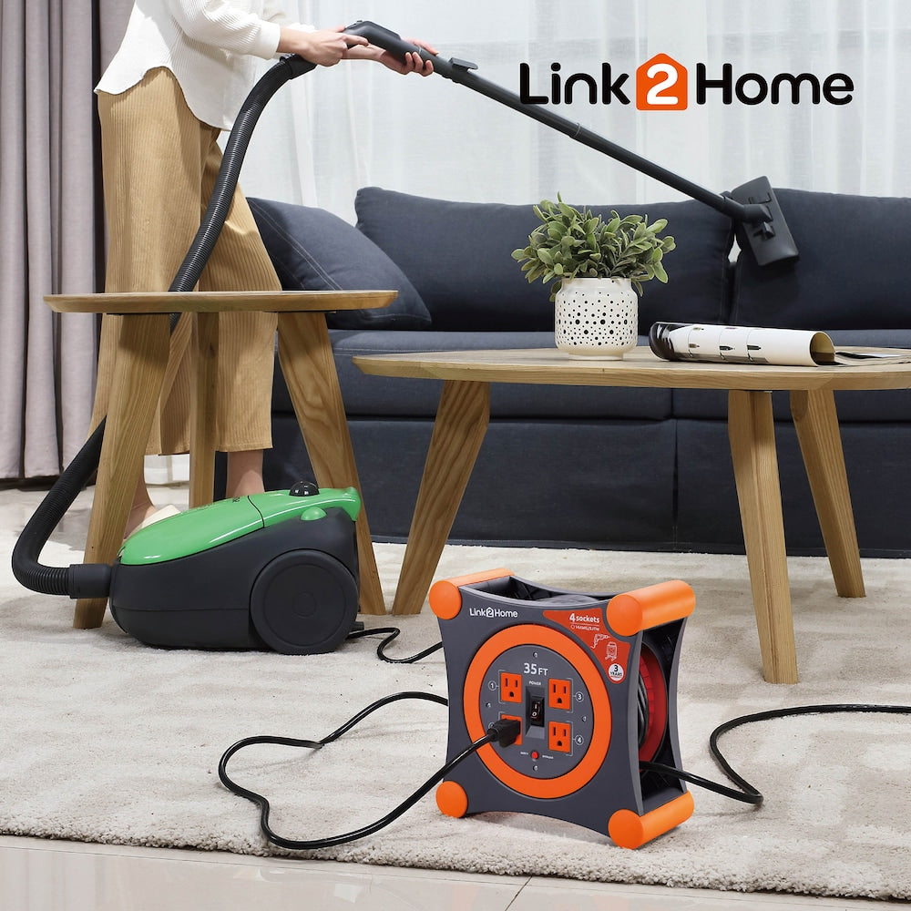 Cord Reel 35 ft. Extension Cord 4 Power Outlets - 14 AWG SJTW Cable