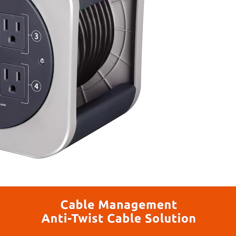 Cord Reel 25 ft. Extension Cord 4 Power Outlets - 16 AWG SJT Cable