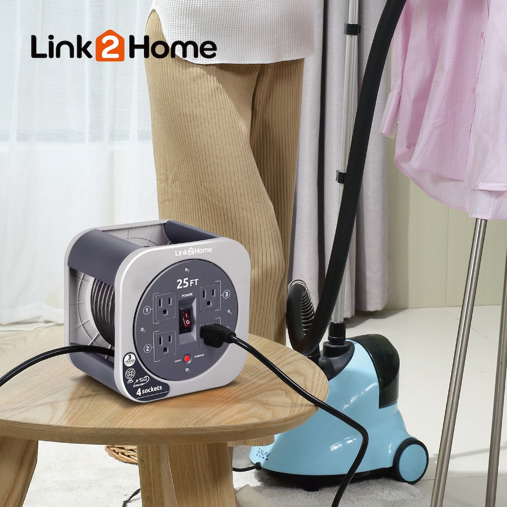 Cord Reel 25 ft. Extension Cord 4 Power Outlets - 16 AWG SJT Cable