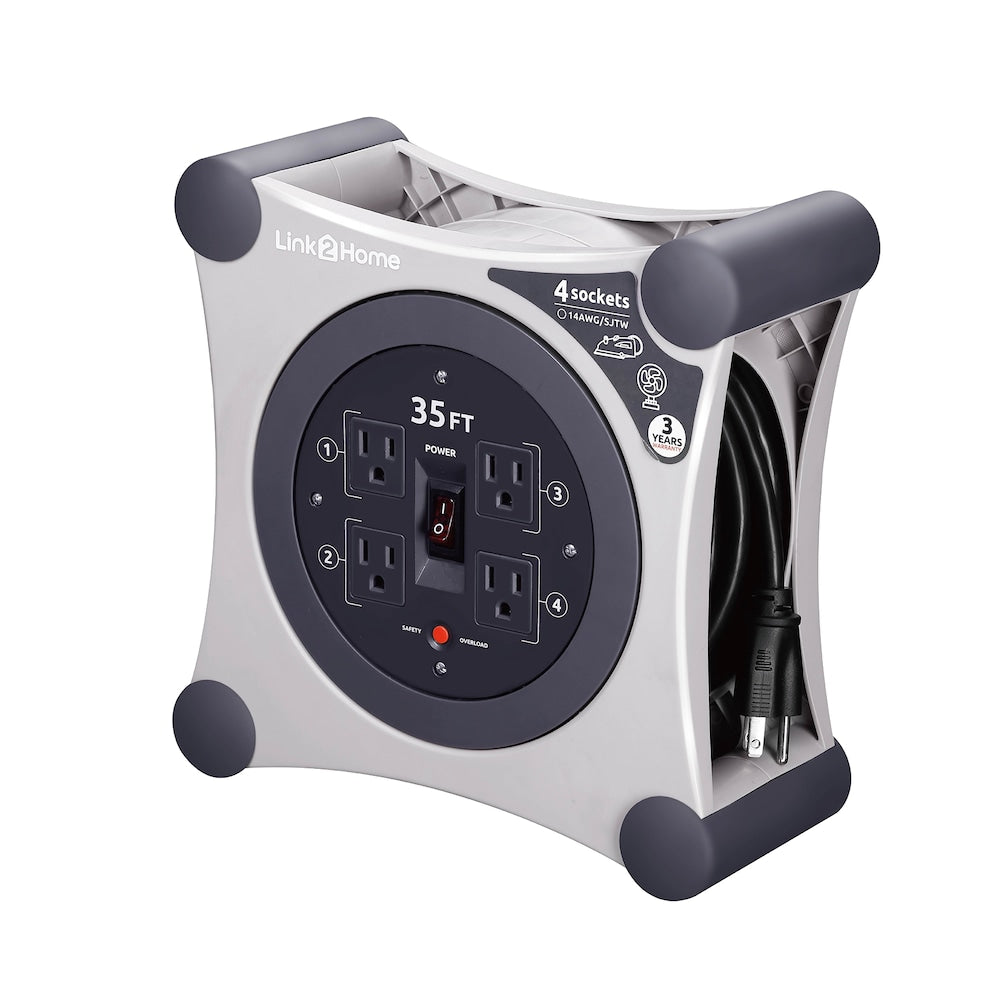 Cord Reel 35 ft. Extension Cord 4 Power Outlets - 14 AWG SJTW Cable