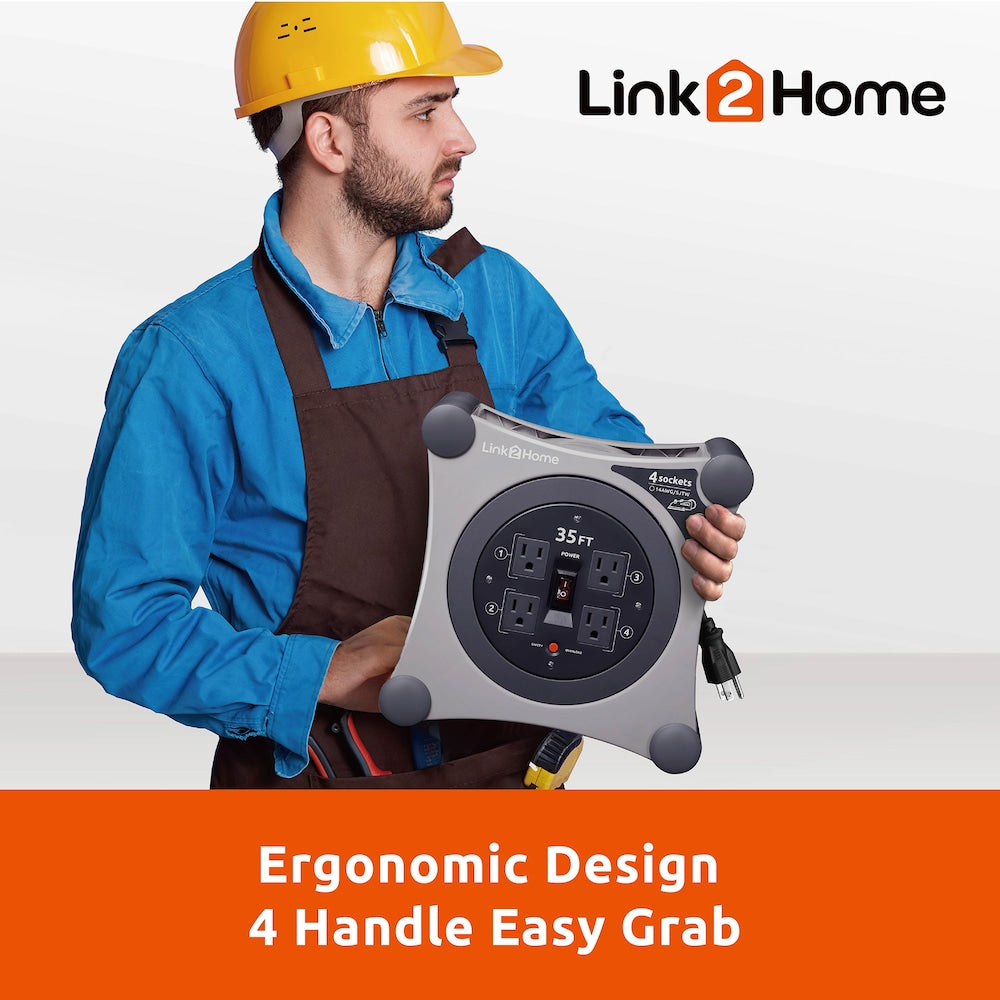 Cord Reel 35 ft. Extension Cord 4 Power Outlets - 14 AWG SJTW Cable