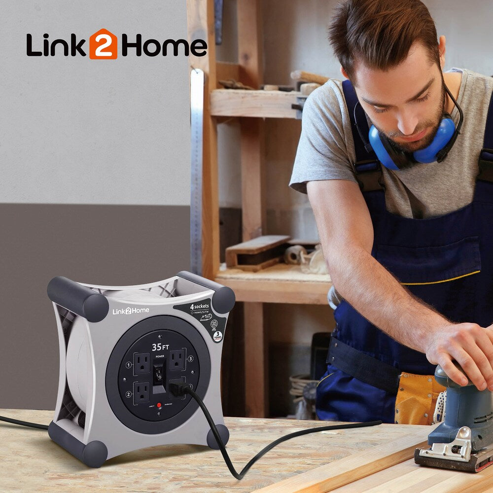 Cord Reel 35 ft. Extension Cord 4 Power Outlets - 14 AWG SJTW Cable