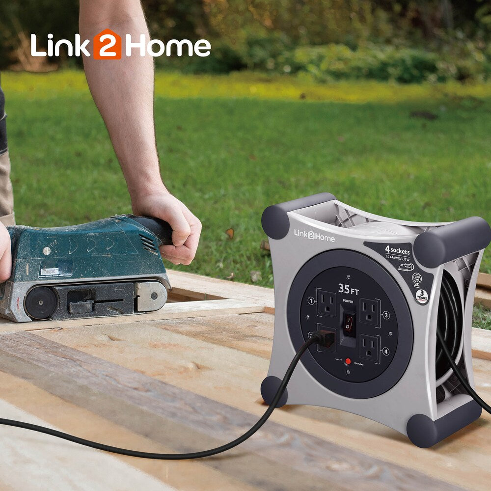 Cord Reel 35 ft. Extension Cord 4 Power Outlets - 14 AWG SJTW Cable