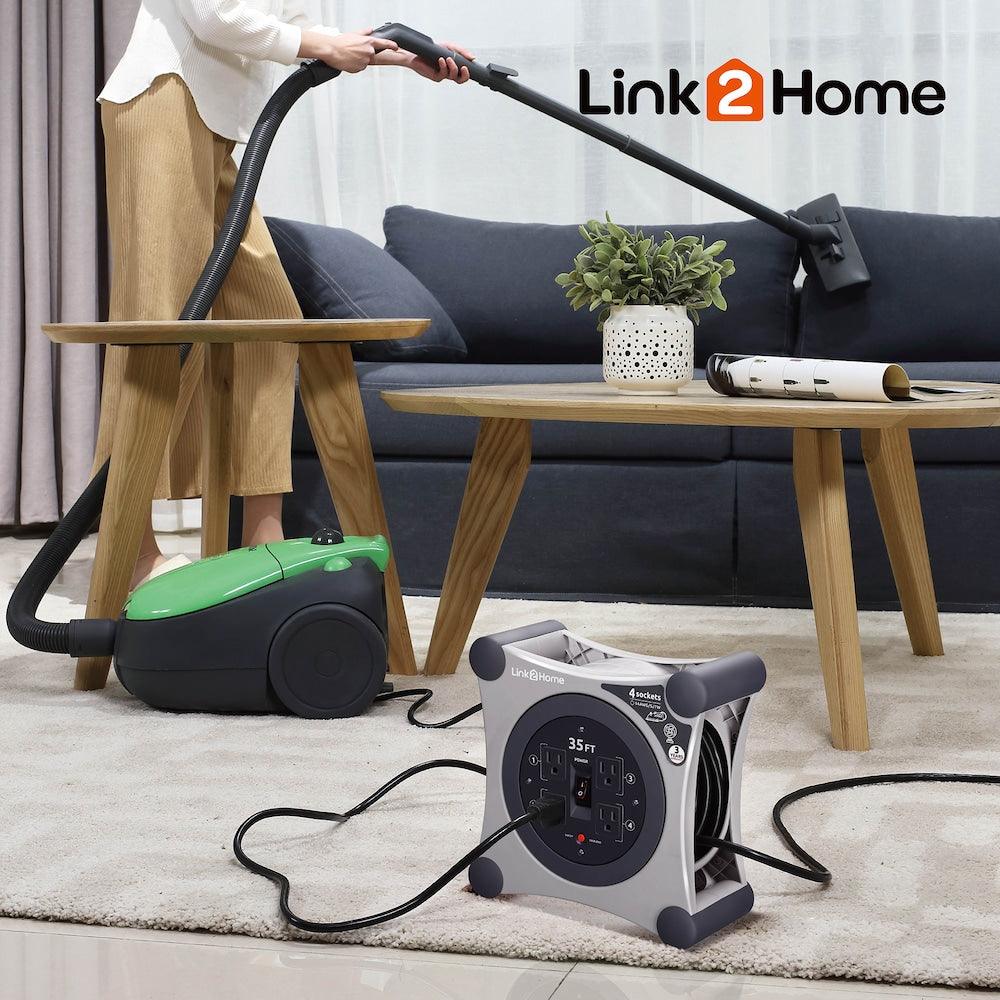 Cord Reel 35 ft. Extension Cord 4 Power Outlets - 14 AWG SJTW Cable