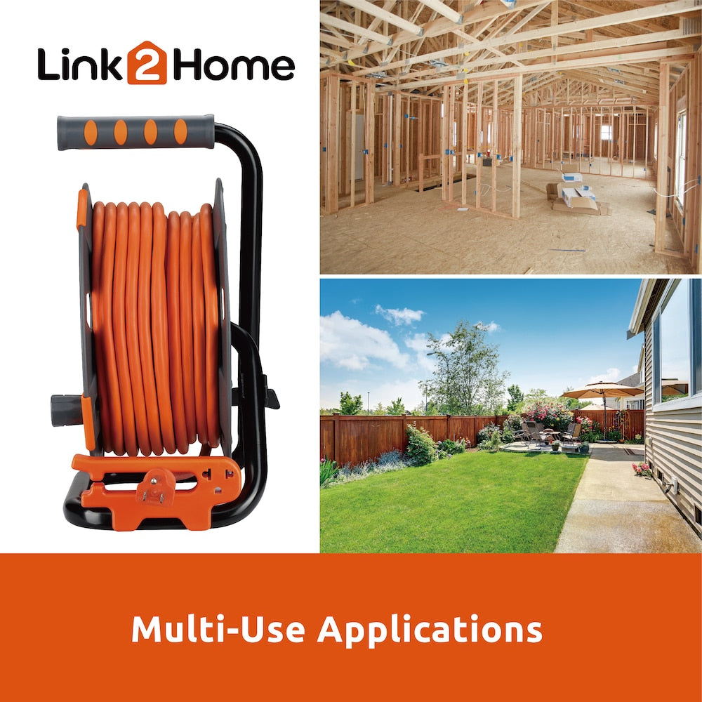 Cord Reel 80 ft. Extension Cord 4 Power Outlets - 14 AWG SJTW Cable