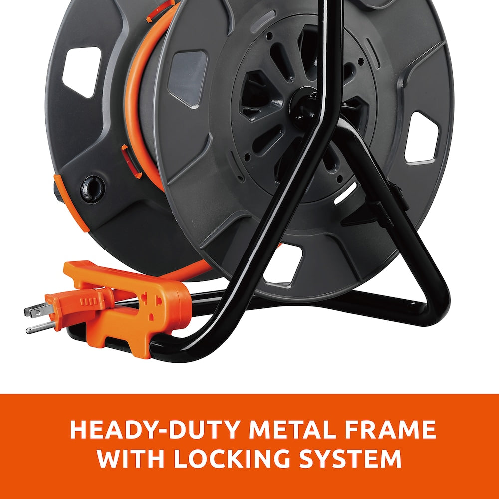 Cord Reel Cable Management 3 ft. 4 Power Outlets - 14 AWG SJTW Cable