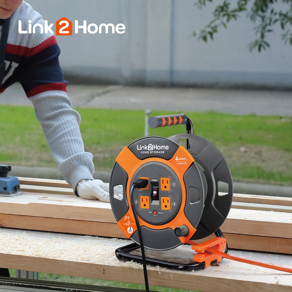 Cord Reel Cable Management 3 ft. 4 Power Outlets - 14 AWG SJTW Cable