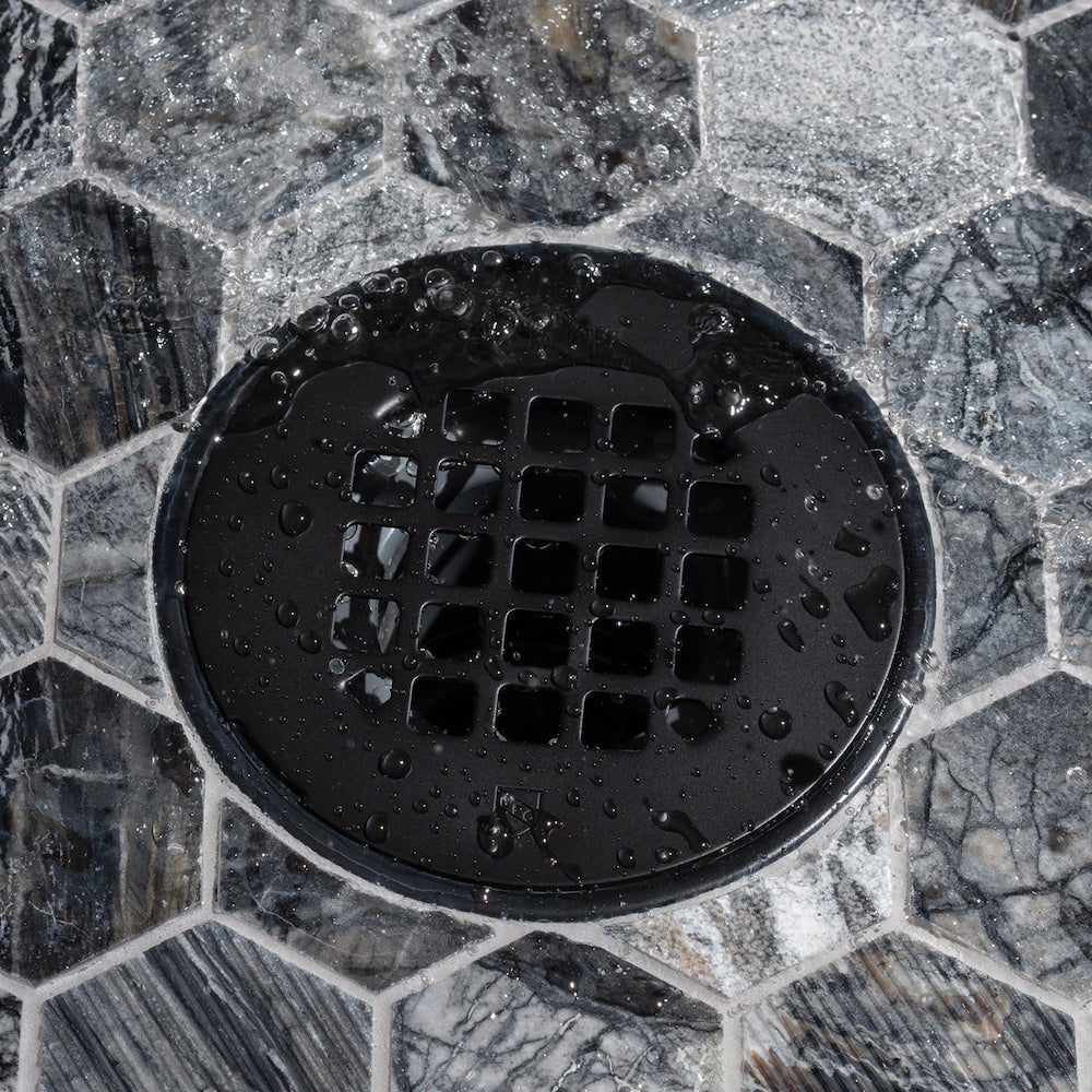 Round Snap In Shower Strainer W/Ring Matte Black