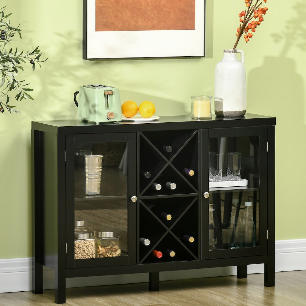 Sideboard Buffet Cabinet W/ X-Shaped Wine Rack for Living Room Black