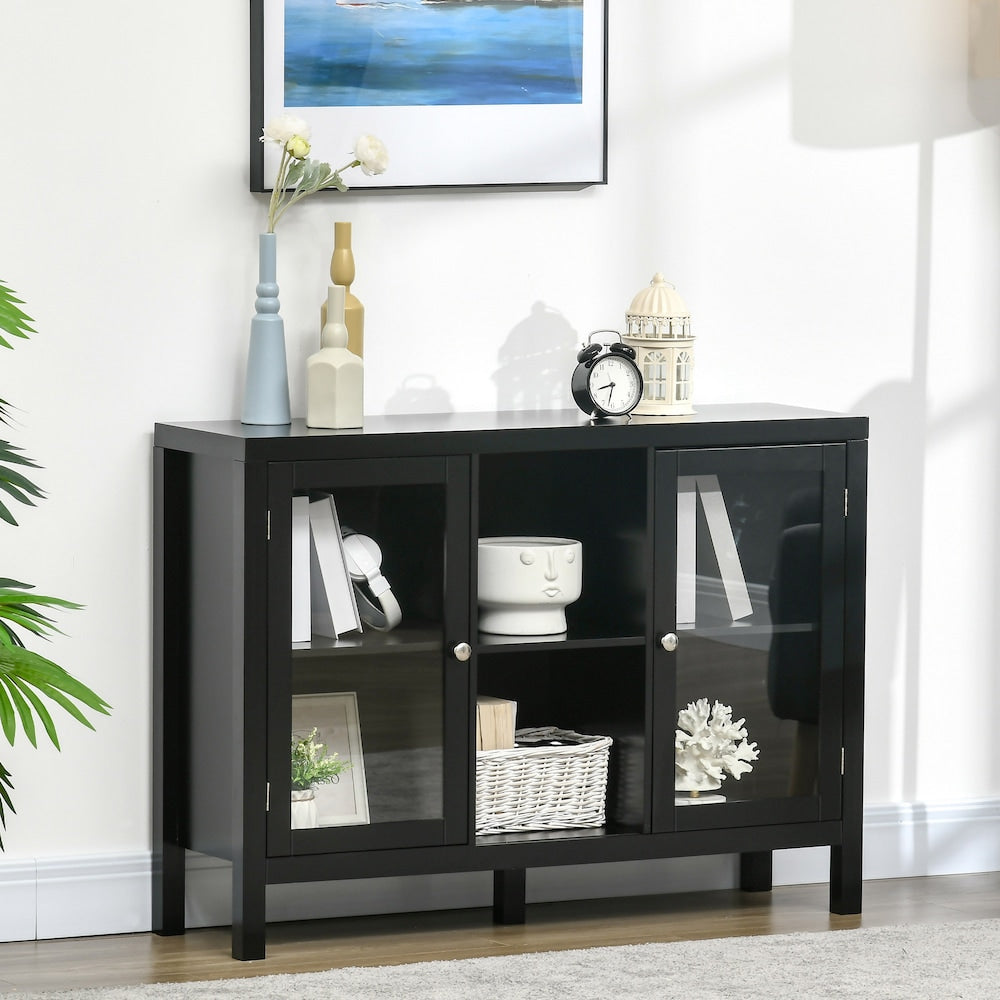 Sideboard Buffet Cabinet W/ X-Shaped Wine Rack for Living Room Black