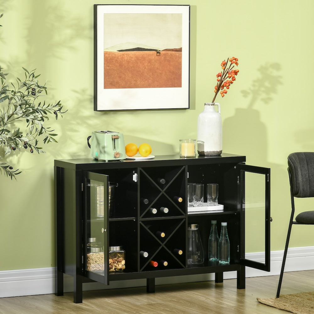 Sideboard Buffet Cabinet W/ X-Shaped Wine Rack for Living Room Black