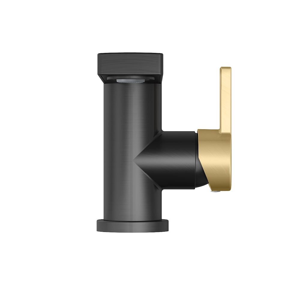 Robinet de salle de bain monotrou à poignée unique avec bonde escamotable en finition or mat et noir mat