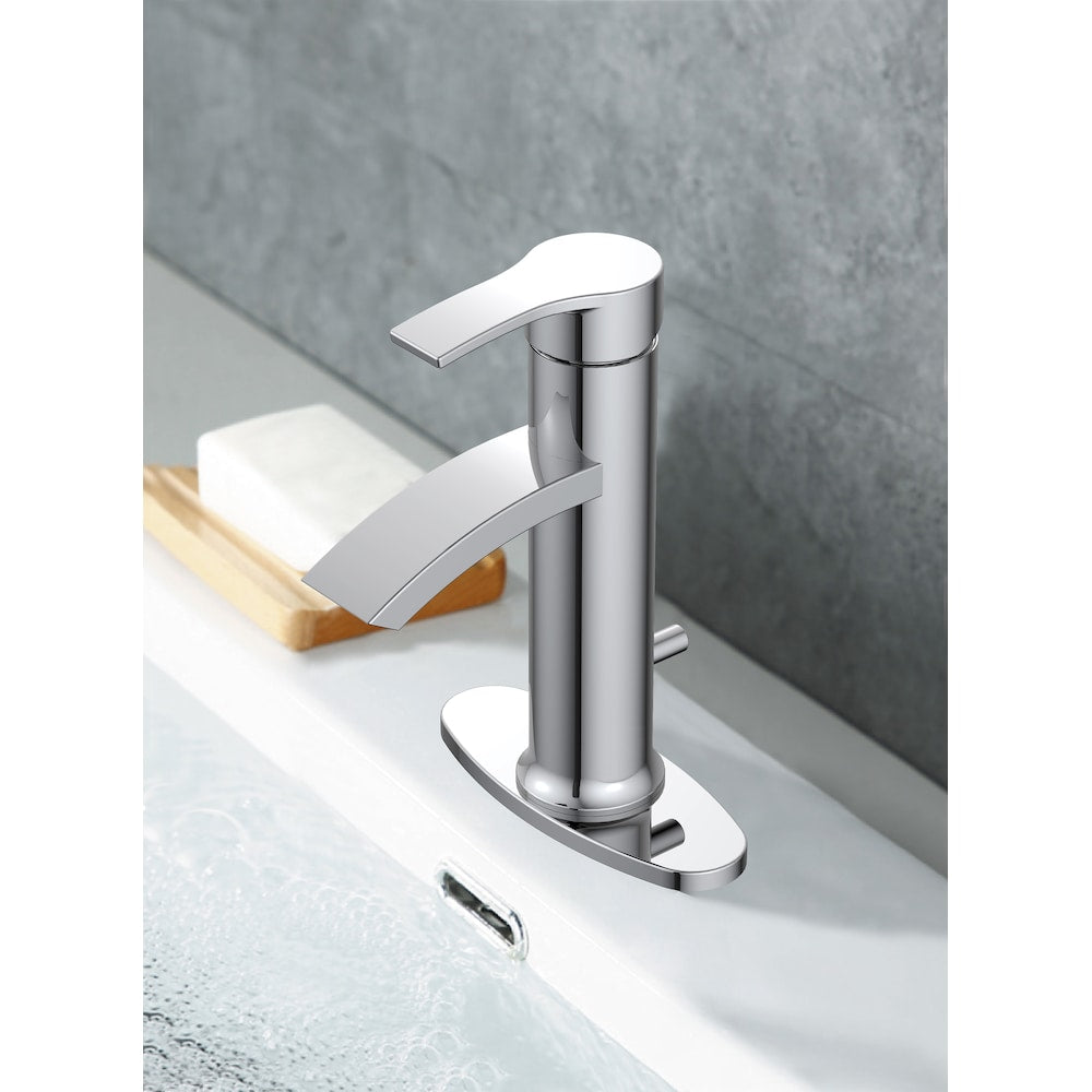 Robinet de salle de bain à poignée unique et trou unique en chrome poli