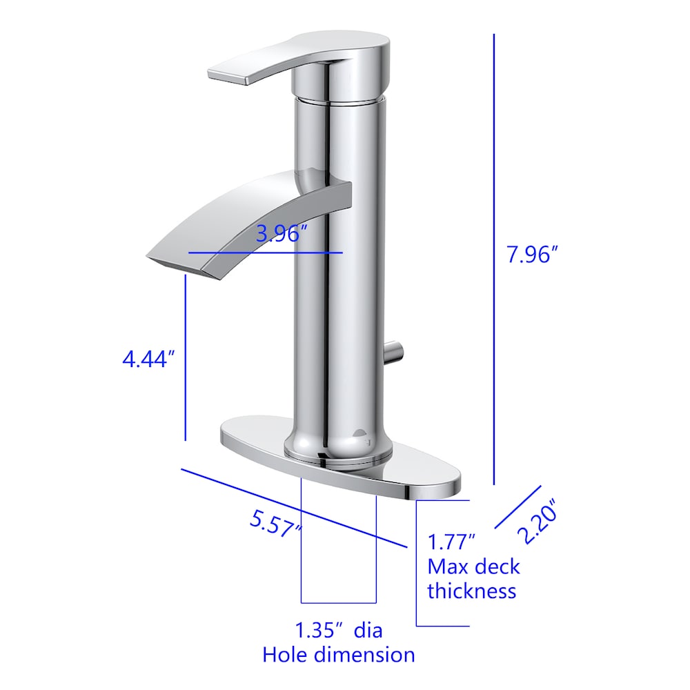 Robinet de salle de bain à poignée unique et trou unique en chrome poli