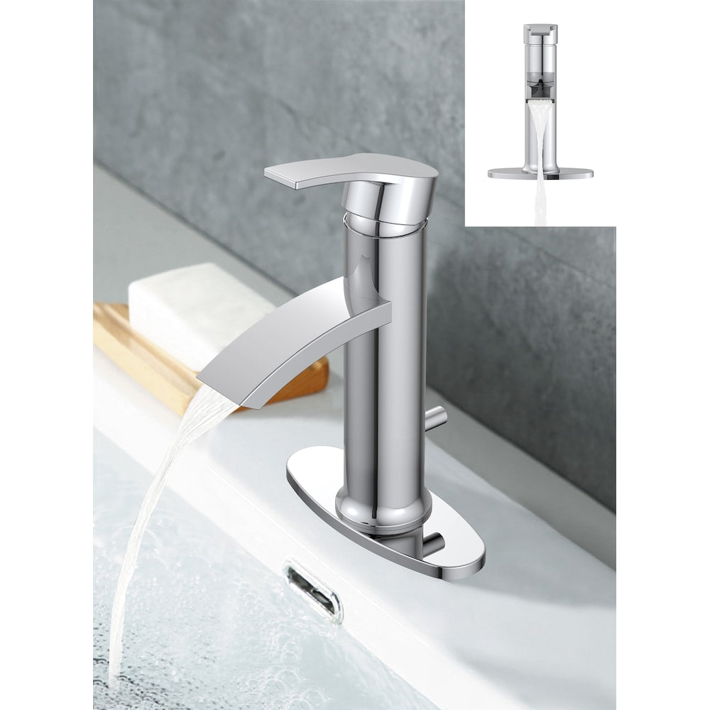 Robinet de salle de bain à poignée unique et trou unique en chrome poli