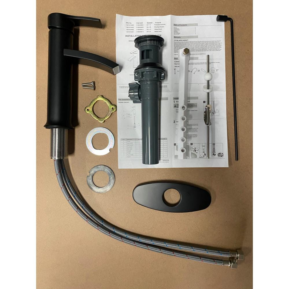 Robinet de salle de bain à poignée unique et trou unique en noir mat