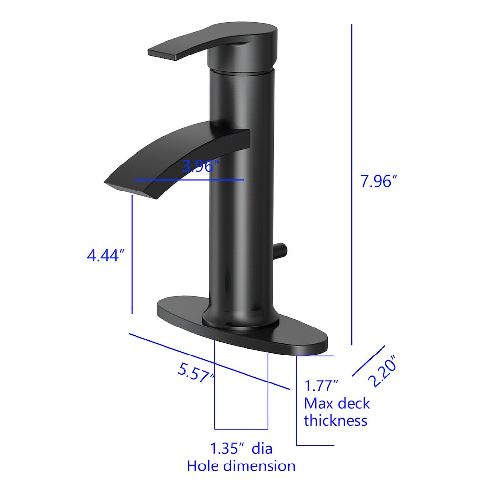 Robinet de salle de bain à poignée unique et trou unique en noir mat