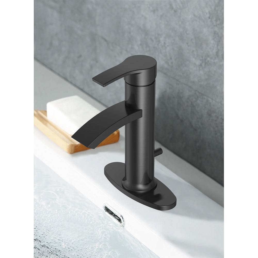 Robinet de salle de bain à poignée unique et trou unique en noir mat