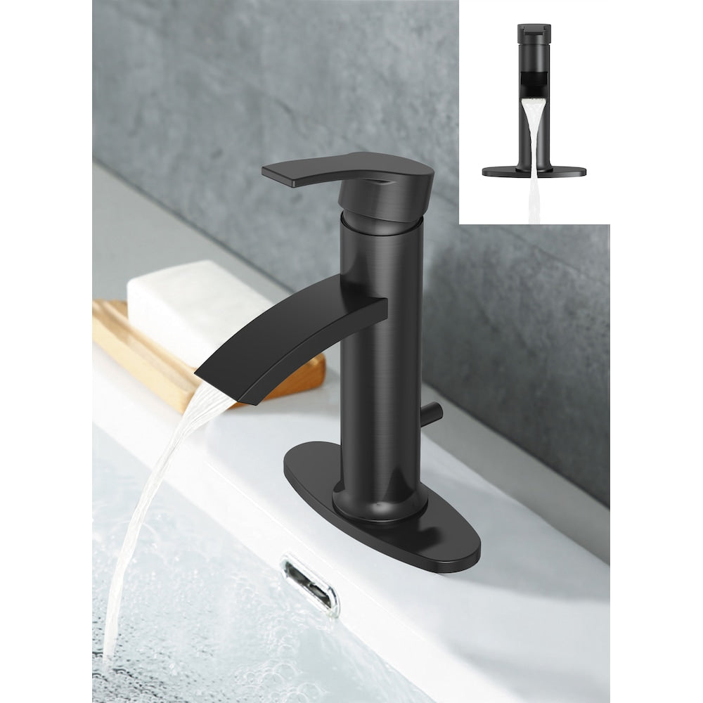 Robinet de salle de bain à poignée unique et trou unique en noir mat