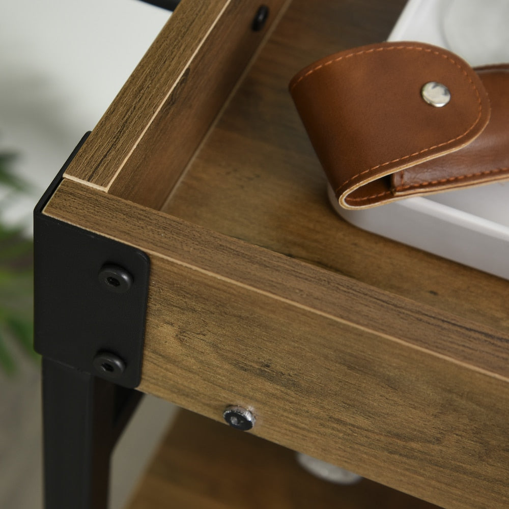 30.25-inch W Bar Rolling Cart Kitchen Island Trolley 5-bottle Wine Rack Serving Tray in Brown