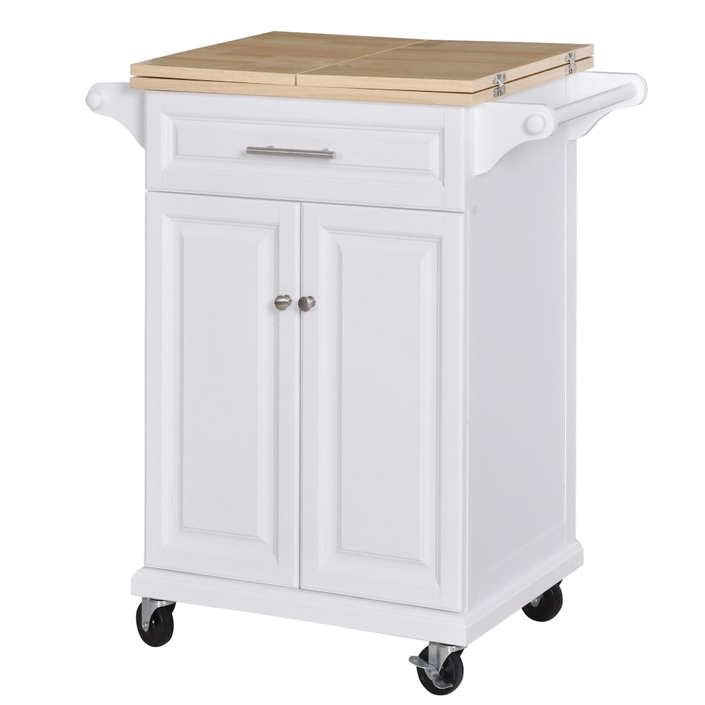 47-inch W Kitchen Island Cart on Wheels Extended Counter Drawer Cabinet Towel Racks in White