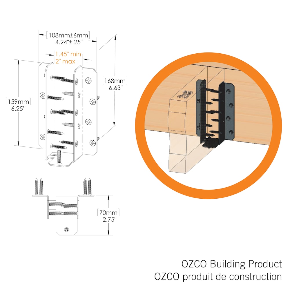 2-inch x 8-10-inch Joist Hanger Flush Black Galvanized Powder Coated - Ironwood - 4 pack