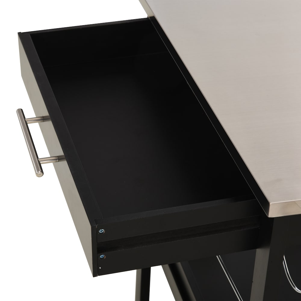 23.5-inch W Kitchen Island, Drawer, Stainless Steel Top, Wine Rack in Black