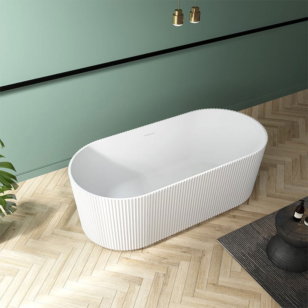 Florence 4.9 ft. Freestanding Oval Bathtub with Center Drain in Glossy White