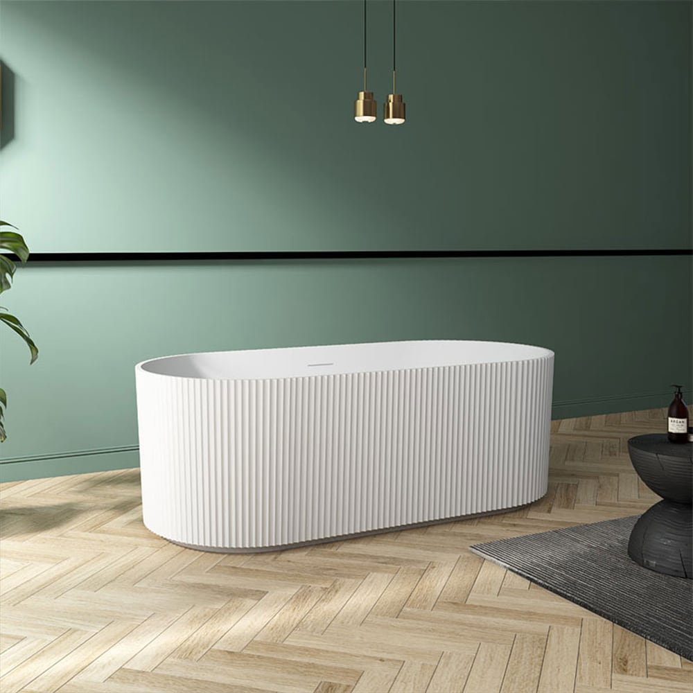 Florence 4.9 ft. Freestanding Oval Bathtub with Center Drain in Glossy White