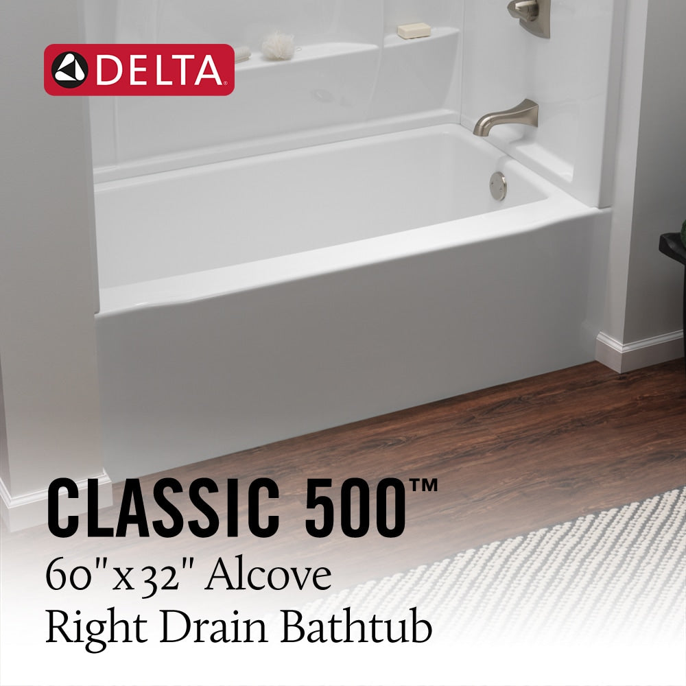 Classic 500 60 in. x 32 in. Right Drain Rectangular Alcove Bathtub in High Gloss White