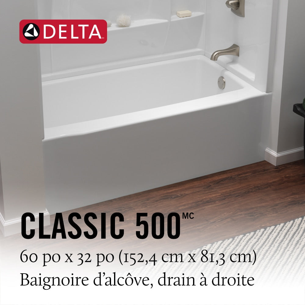 Classic 500 60 in. x 32 in. Right Drain Rectangular Alcove Bathtub in High Gloss White