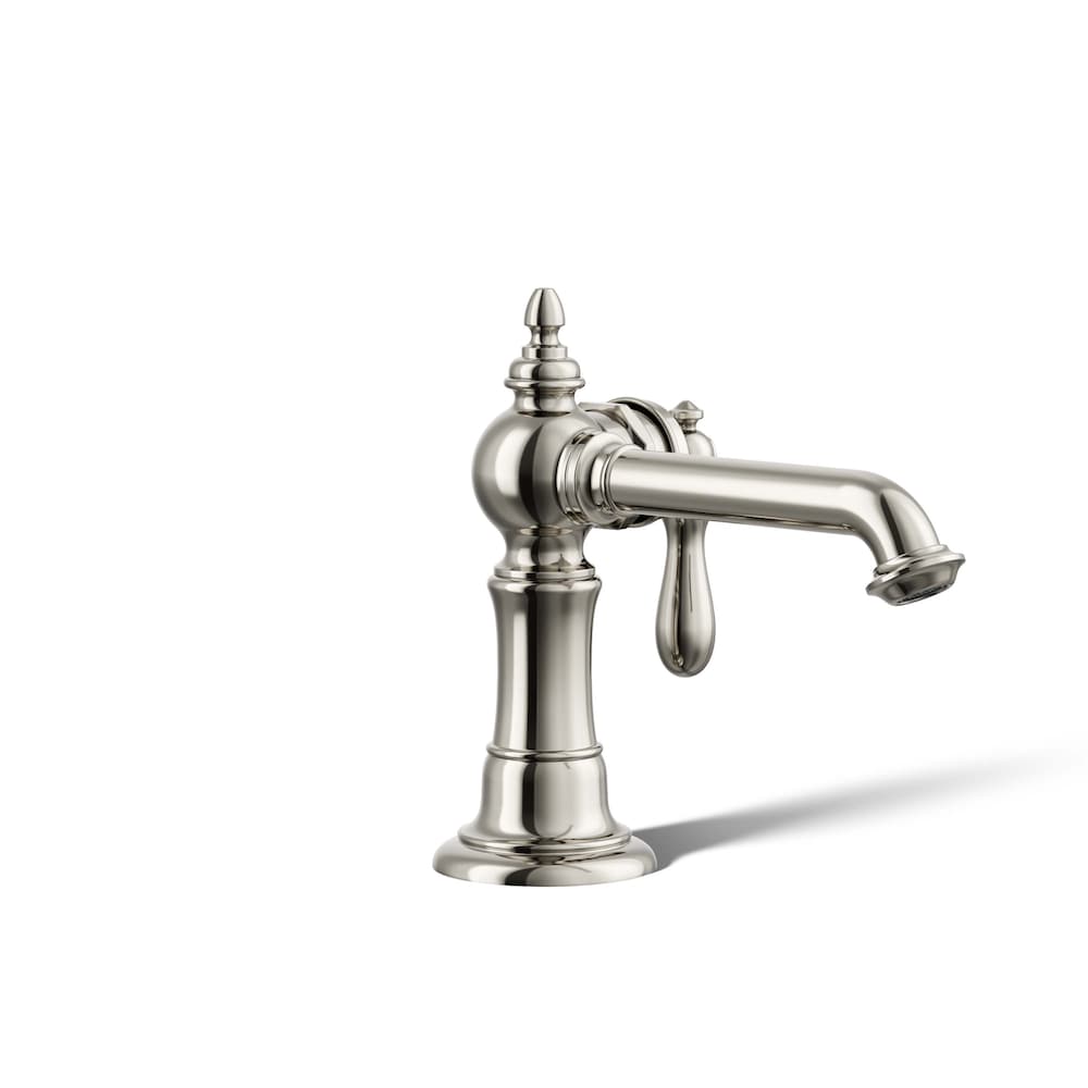 Robinet de salle de bain à poignée unique Artifacts à trou unique en nickel poli vibrant