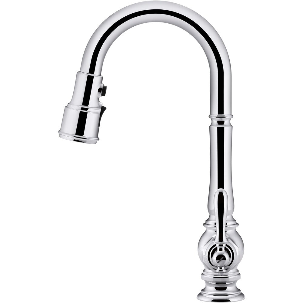 Robinet de cuisine à poignée unique et pulvérisateur rétractable Artifacts en chrome poli