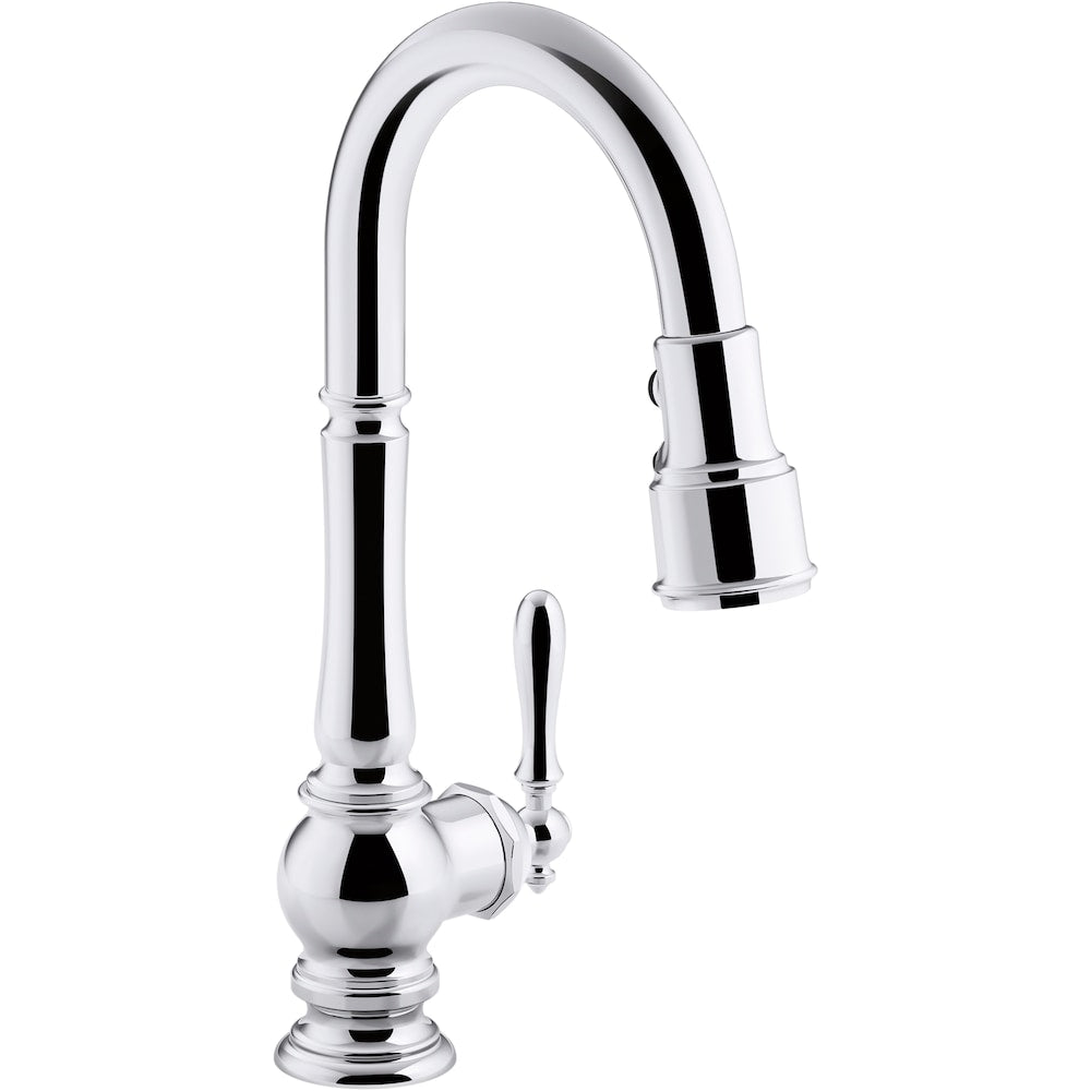 Robinet de cuisine à poignée unique et pulvérisateur rétractable Artifacts en chrome poli