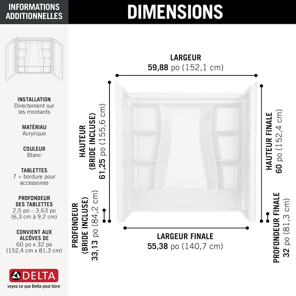 Classic 500 60 in. W x 61.25 in. H x 32 in. D Direct-to-Stud Alcove Tub Surround High Gloss White