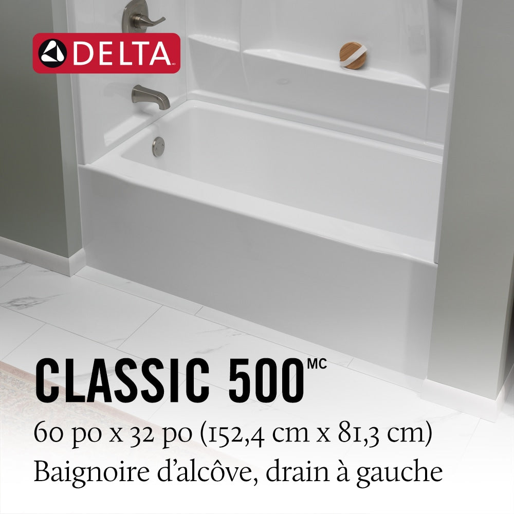 Classic 500 60 in. x 32 in. Left Drain Rectangular Alcove Bathtub in High Gloss White