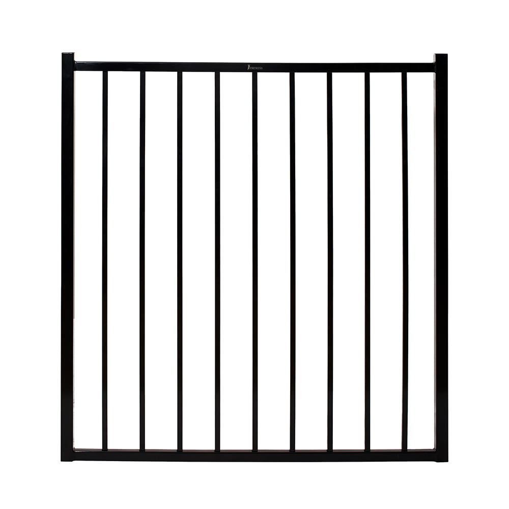 Versai 4 ft. W x 4 ft. H Gloss Black Steel Flat Top and Bottom Design Fence Gate