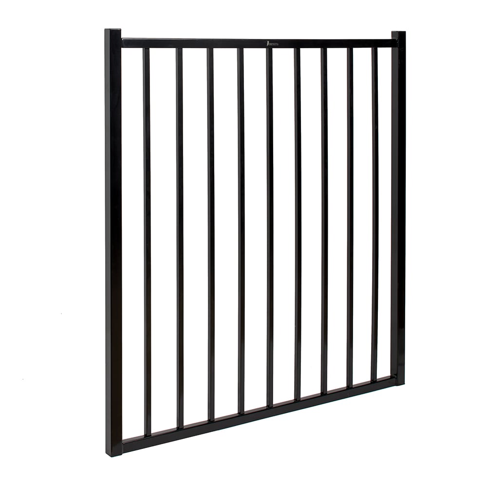 Versai 4 ft. W x 4 ft. H Gloss Black Steel Flat Top and Bottom Design Fence Gate