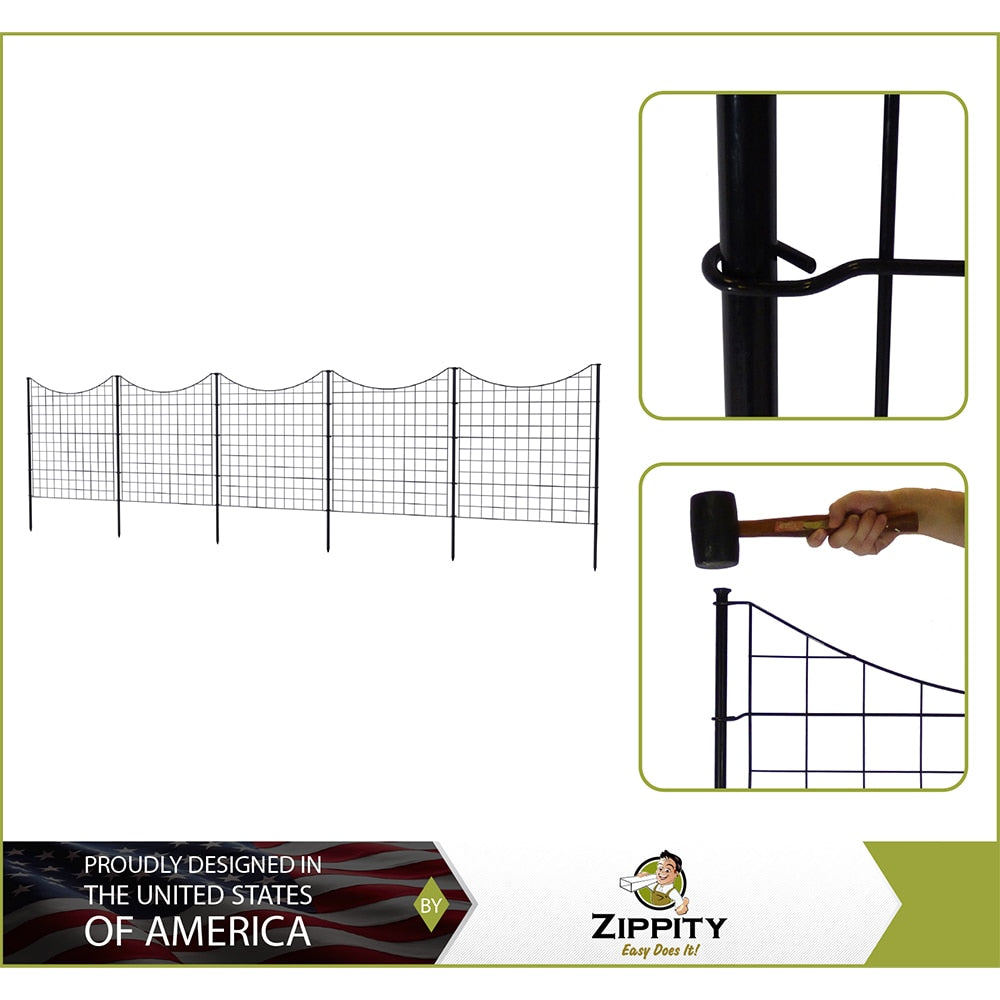 Garden Fence (39" Black Metal) No-Dig Zippity Outdoor Products WF29006 (5 Panels With Stakes)