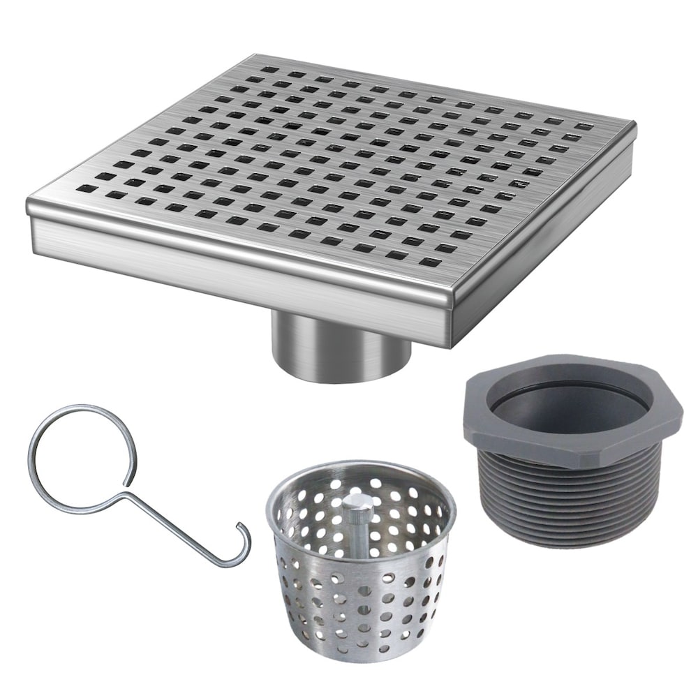 6 in. x 6 in. Stainless Steel Shower Drain with Square Pattern Drain Cover