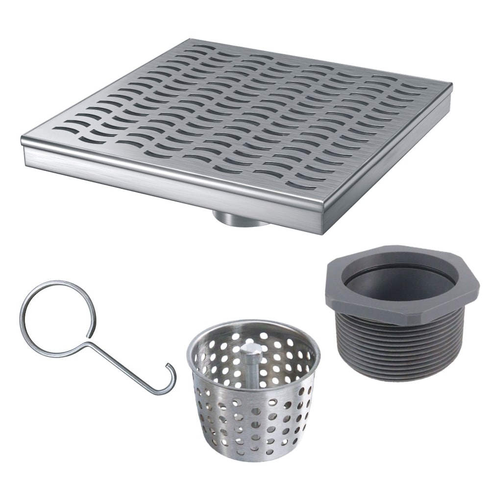 8 in. x 8 in. Stainless Steel Shower Drain with Wave Pattern Drain Cover