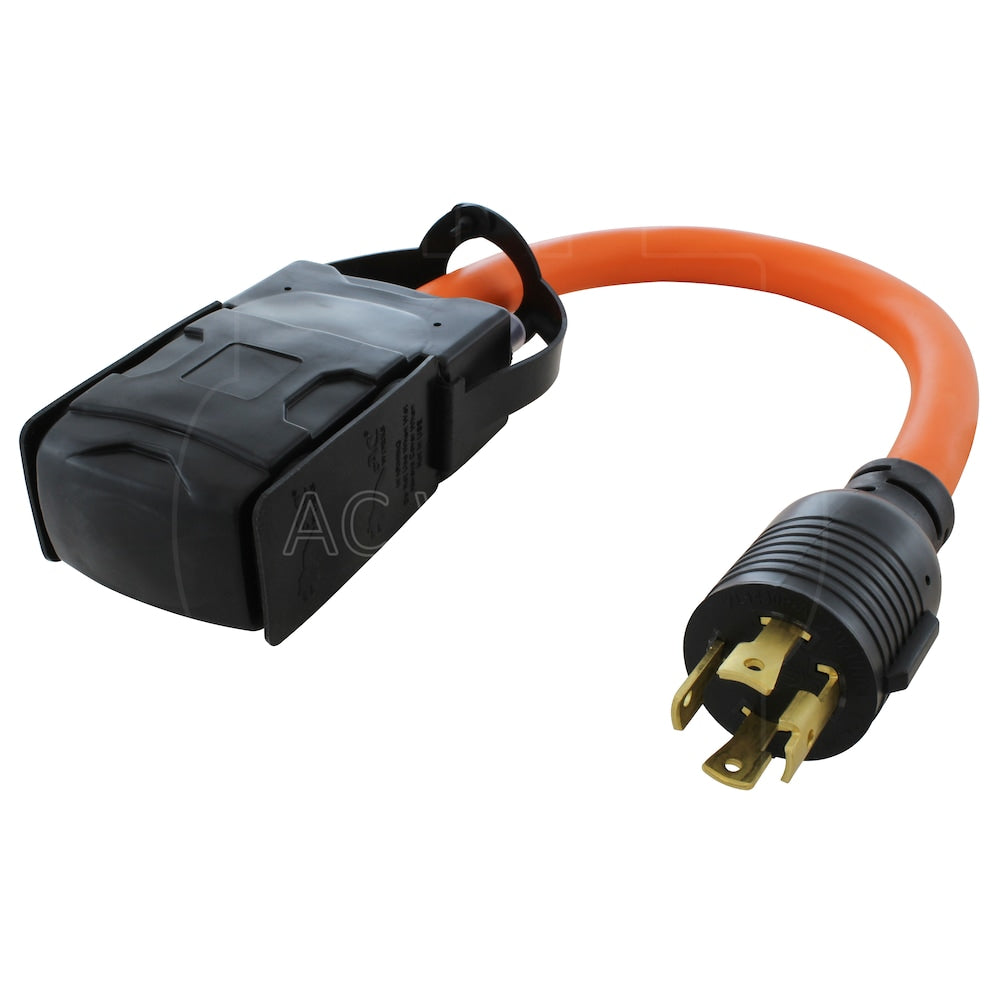 1.5FT L14-30P 30A 4-Prong Locking Plug to (4) Home Outlets with 20A Breaker