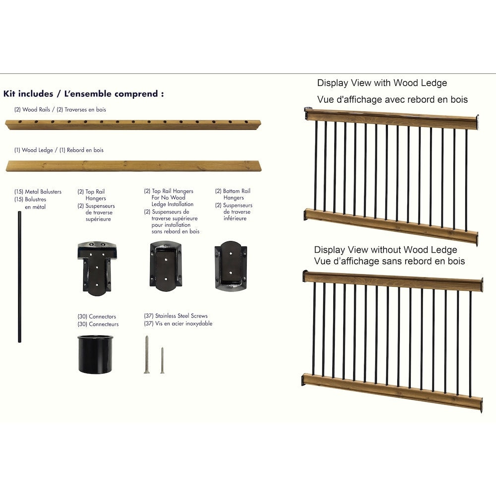 6 ft. Traditional Deck Railing Kit with Wood Rails, Wood Ledges, and Metal Balusters