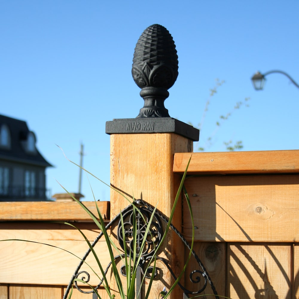 6 in. x 6 in. Black Aluminum Ornamental Pineapple Post Cap