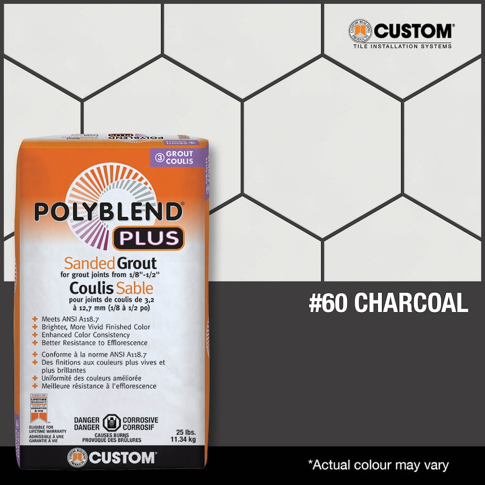 Polyblend Plus 25 lb. 60 Charcoal Sanded Enhanced Colour Grout for Interior and Exterior Locations