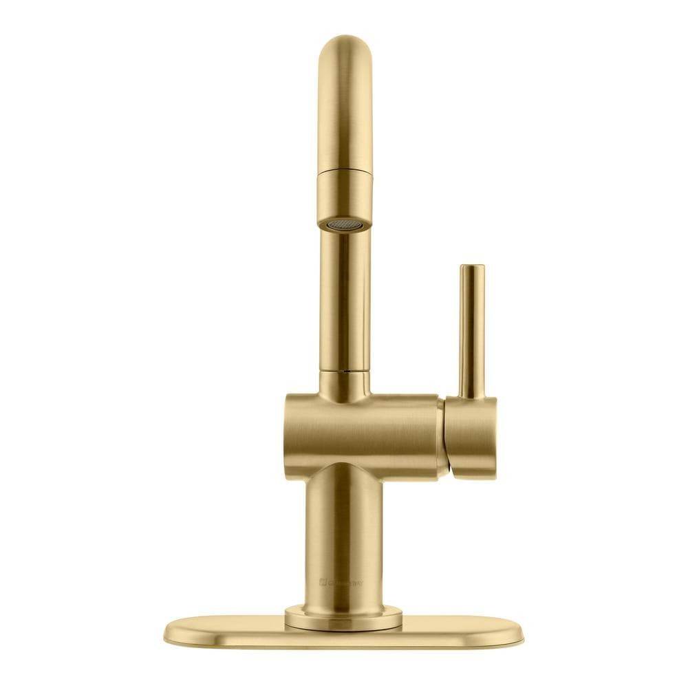 Robinet de salle de bain à arc élevé et à poignée unique Dorind à trou unique en or mat
